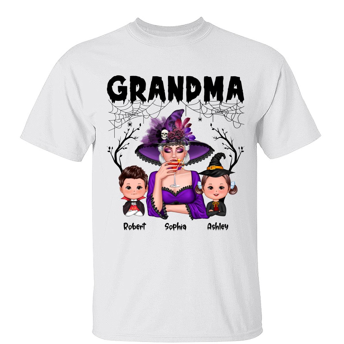 Halloween Grandma Mom Kids Spider Net And Bats Personalized Shirt