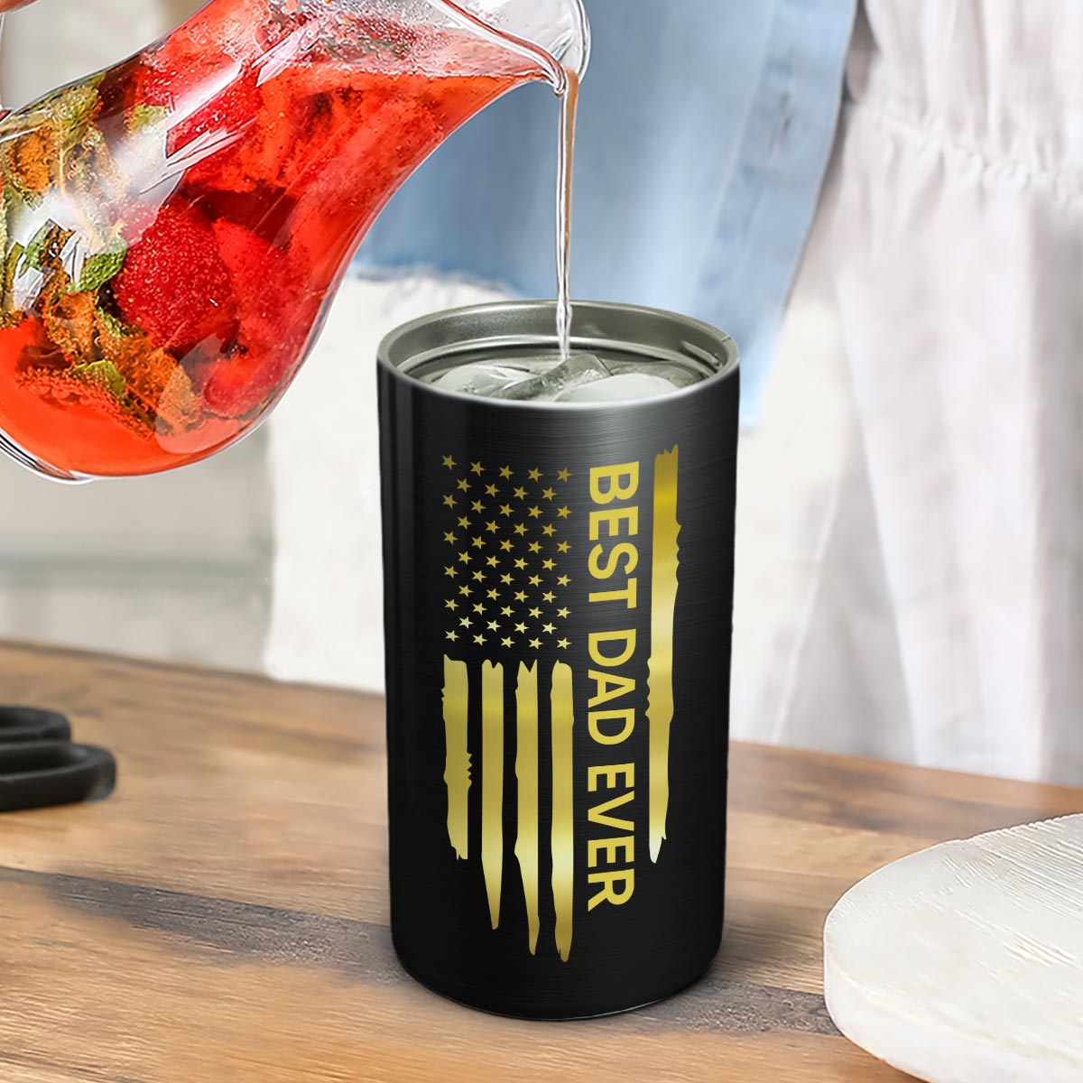 Best Dad Papa Grandpa Ever Fist Bumps Watercolor Nation Flag Gift For Husband Father Figures Personalized 4 In 1 Can Cooler