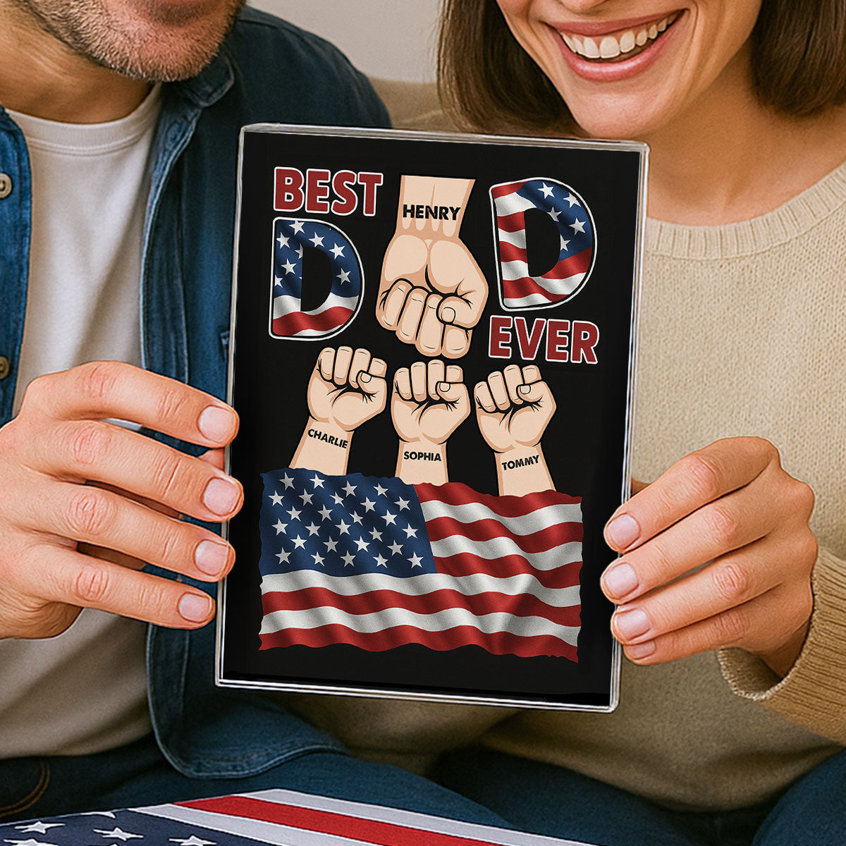 Best Dad Ever Nation Flag Personalized Acrylic Block Plaque,  Gift for Dad
