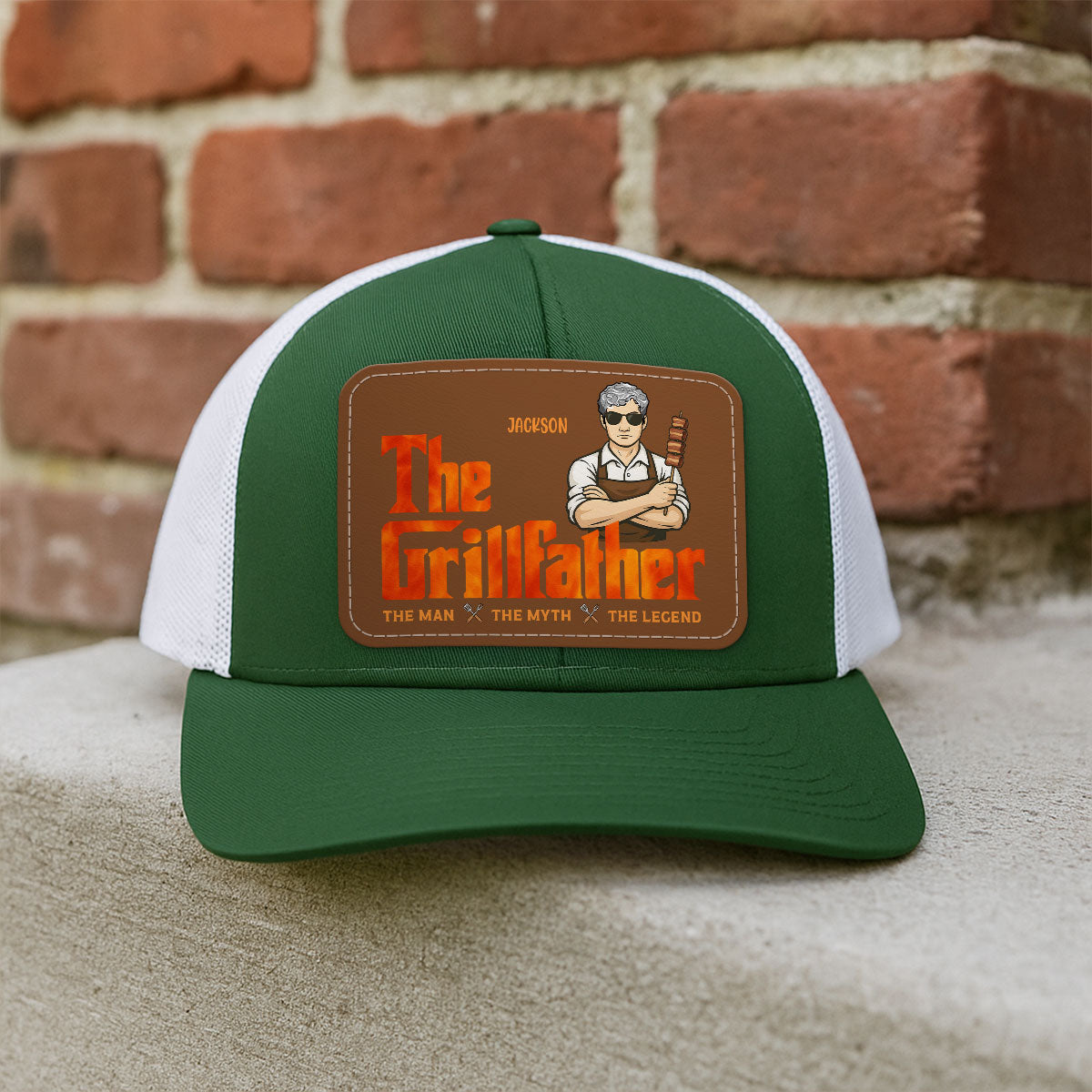 The Grillfather Personalized Leather Patch Hat, Father's Day Gift For Husband, For Dad, For Grandpa