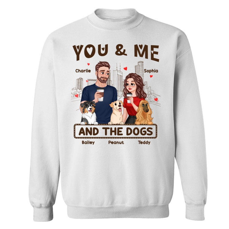 You Me & The Dog Cartoon Couple Hand In Hand Personalized Shirt