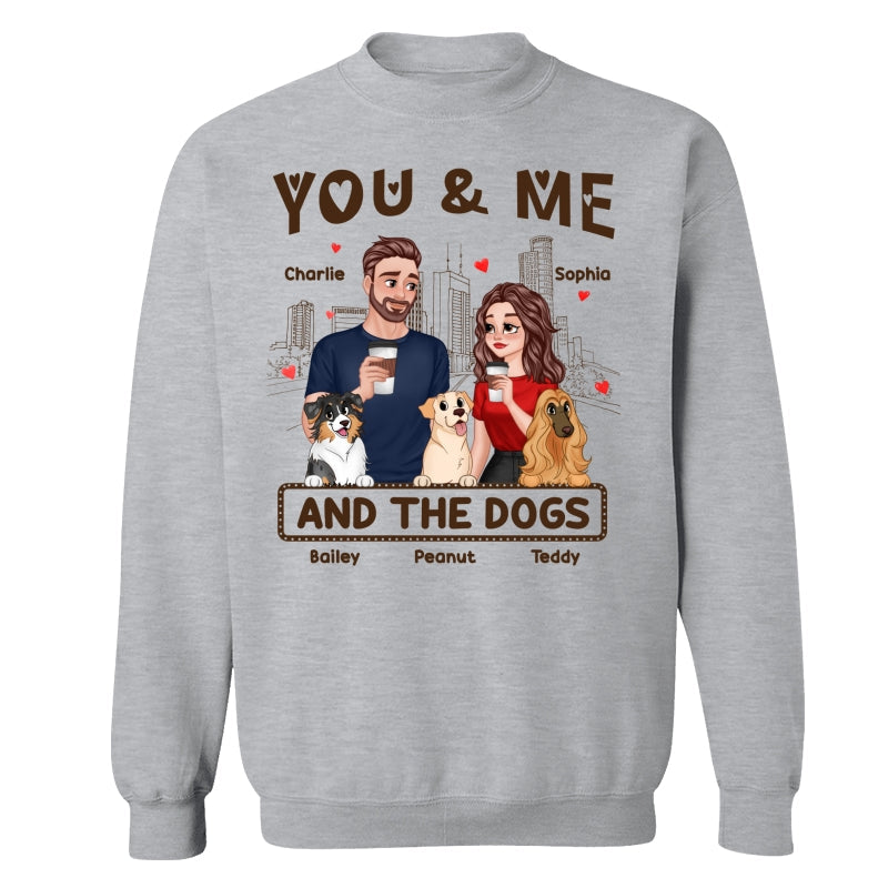 You Me & The Dog Cartoon Couple Hand In Hand Personalized Shirt