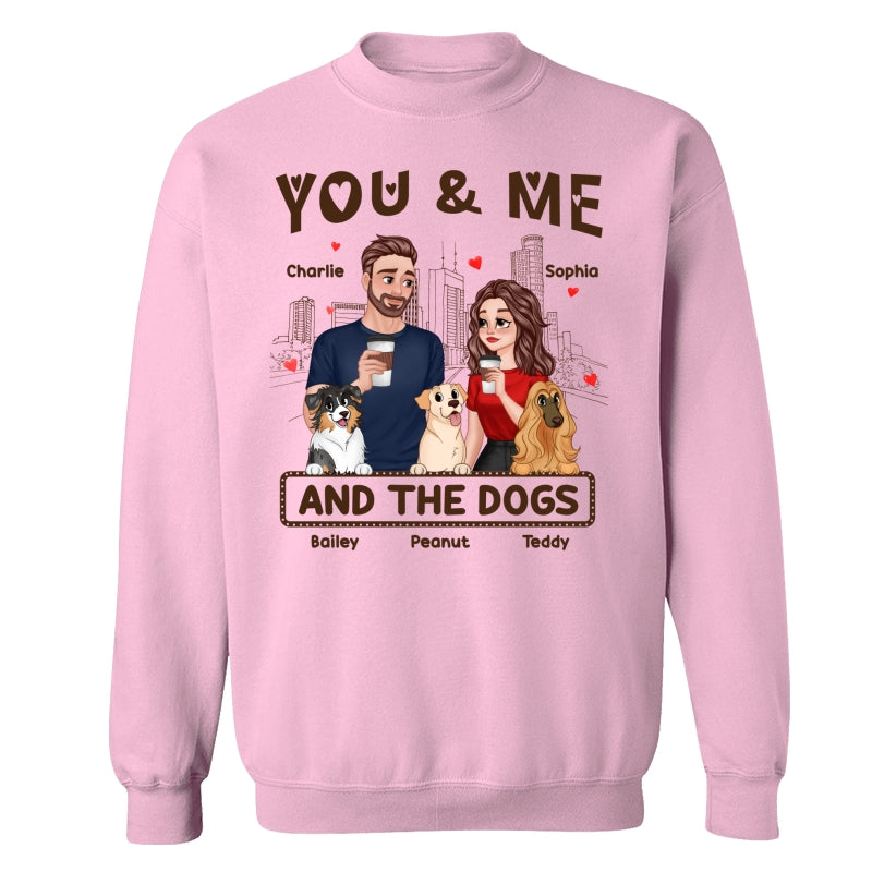 You Me & The Dog Cartoon Couple Hand In Hand Personalized Shirt