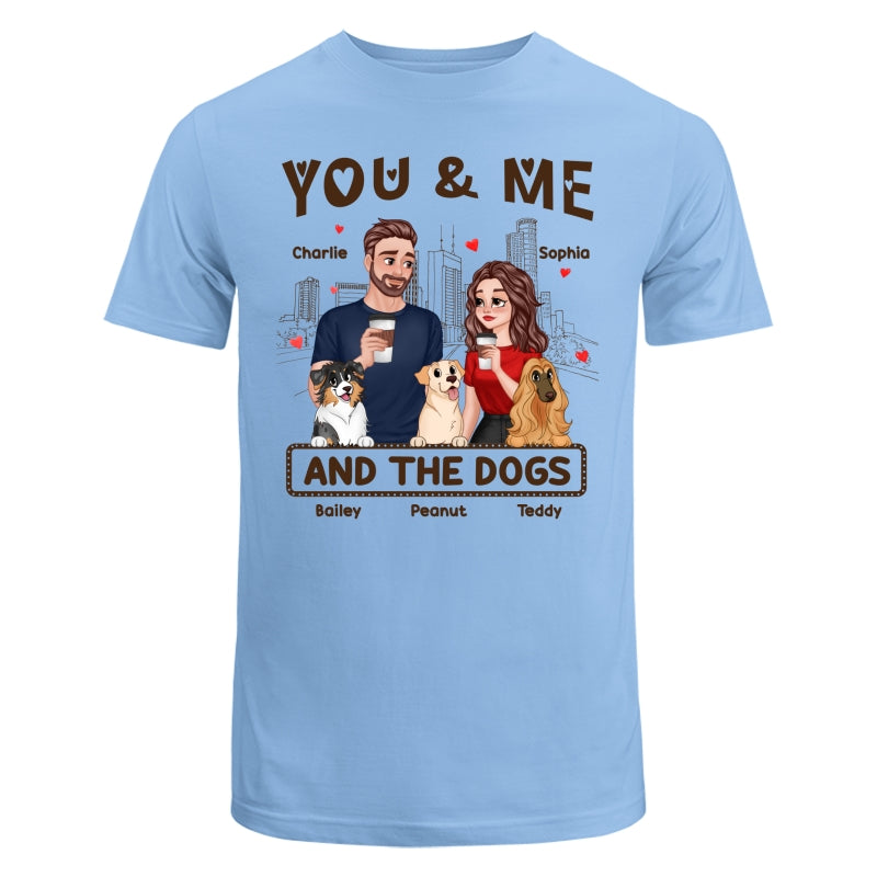 You Me & The Dog Cartoon Couple Hand In Hand Personalized Shirt