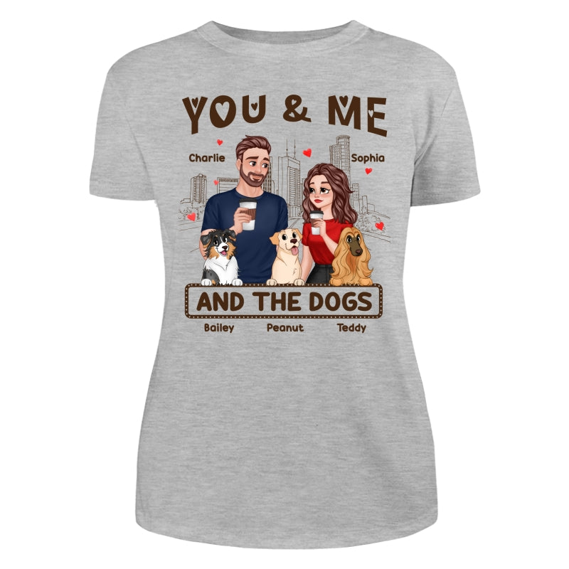 You Me & The Dog Cartoon Couple Hand In Hand Personalized Shirt
