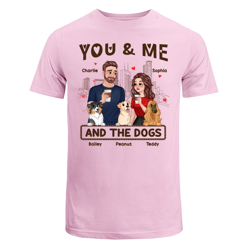 You Me & The Dog Cartoon Couple Hand In Hand Personalized Shirt