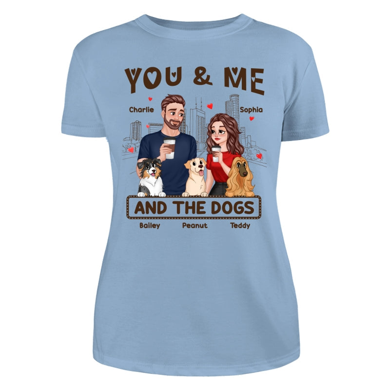 You Me & The Dog Cartoon Couple Hand In Hand Personalized Shirt
