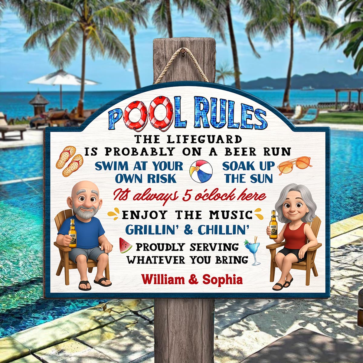 Pool Rules Swim At Your Own Risk Grilling Personalized Wood Sign, Home Decor, Backyard Decor, Gift For Her, Gift for Him