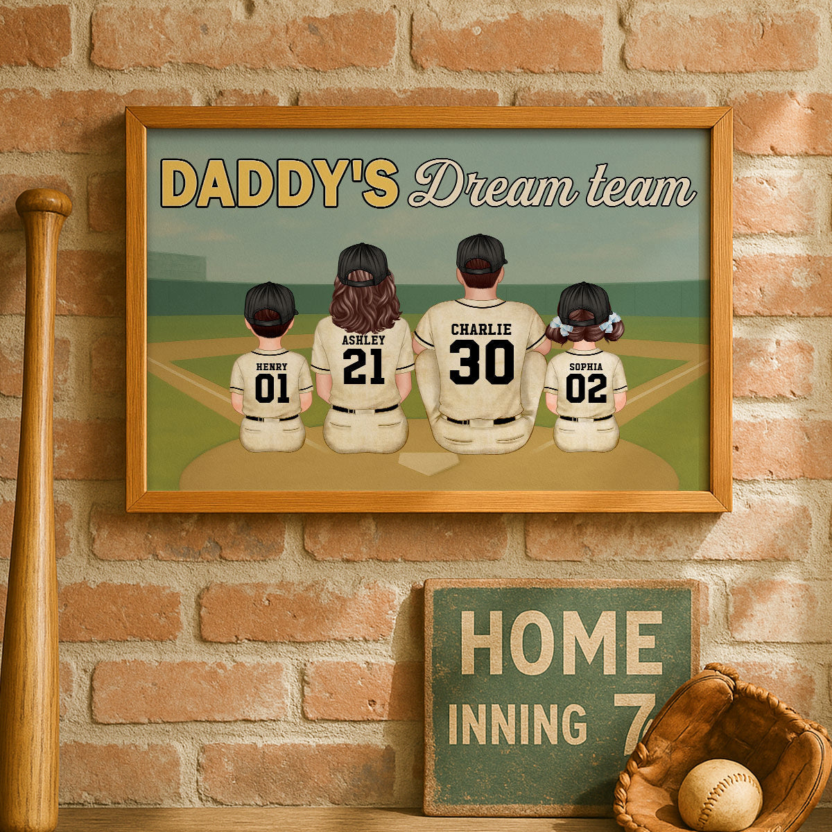 Blue Retro Baseball Daddy's Dream Team Personalized Poster, Gift For Dad