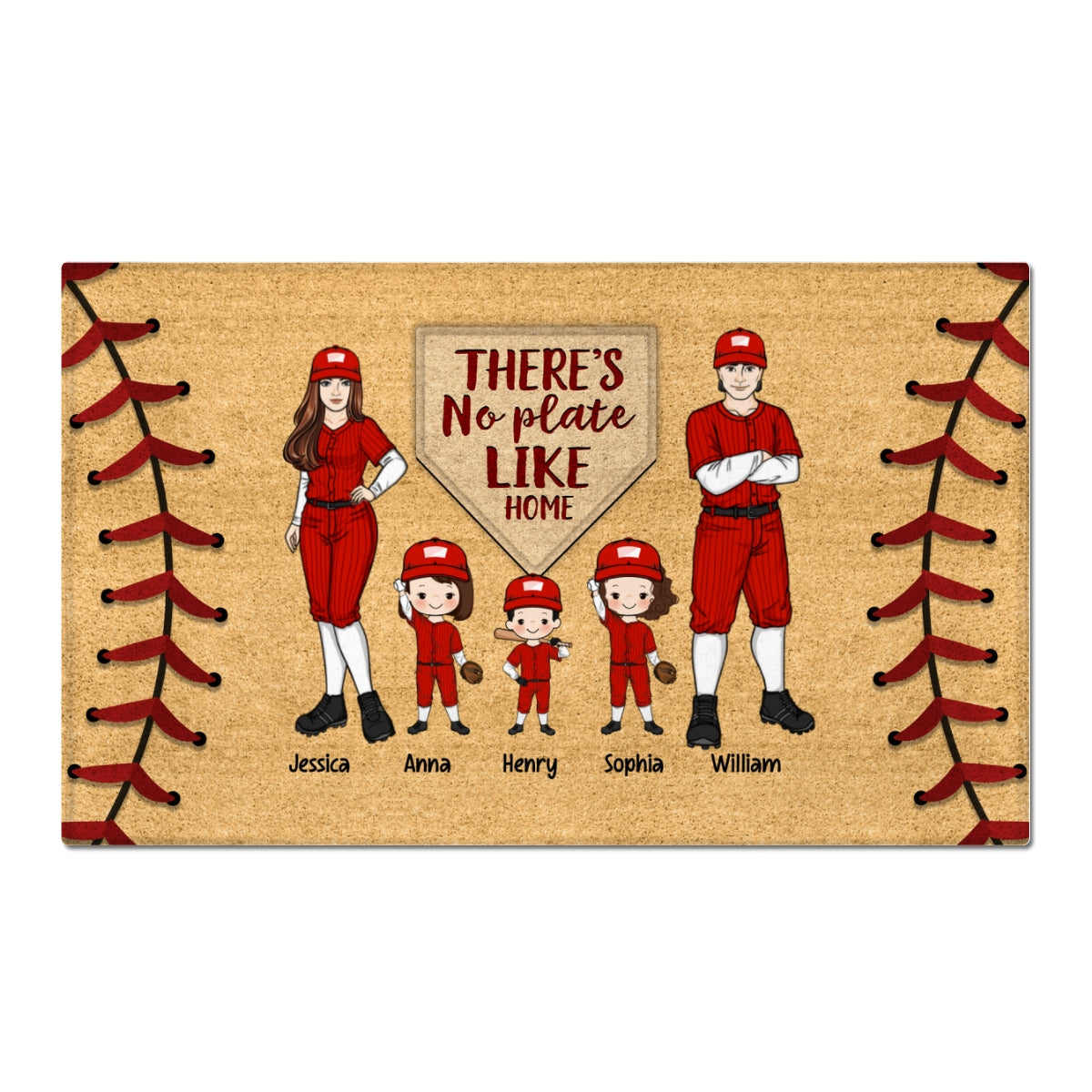 No Plate Like Home Baseball Family Personalized Doormat