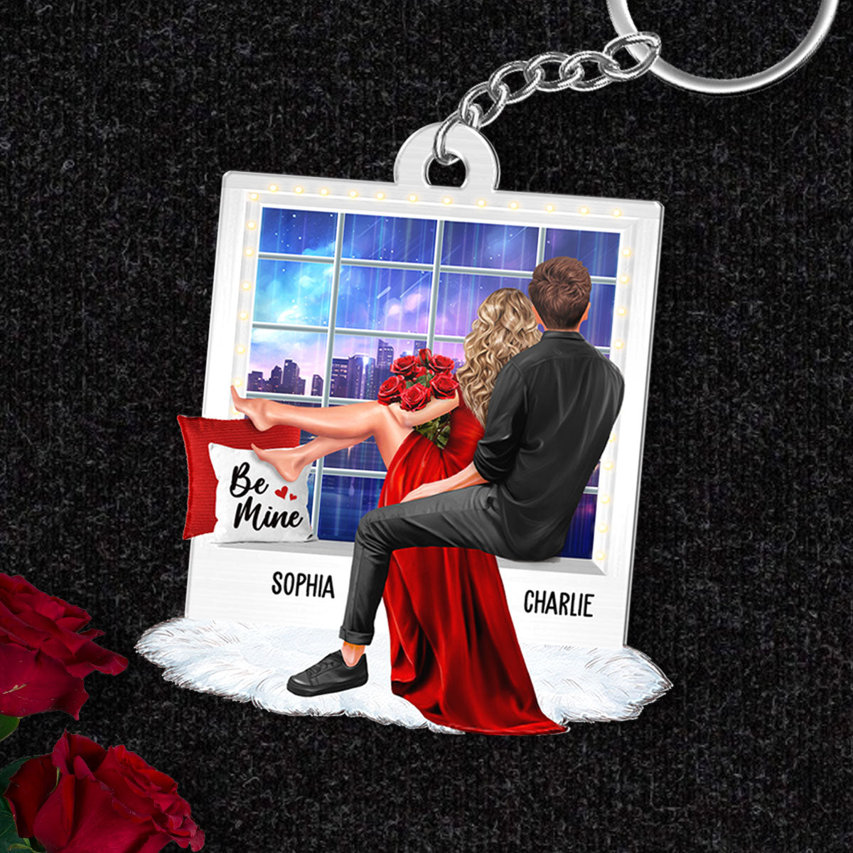 Embracing Couples On Window Personalized Acrylic Keychain,  Gift, Anniversary Gift for Couples