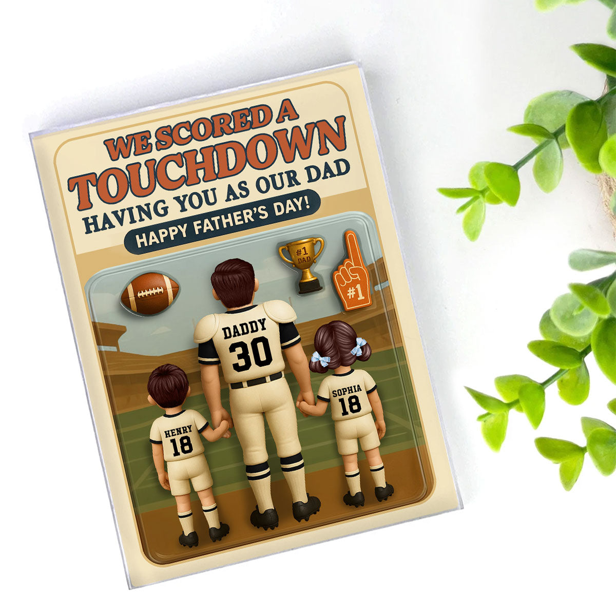 I Scored A Touchdown Having You as my Dad, Custom Figure Personalized Acrylic Block Plaque,  Gift for Dad, Gift for Husband