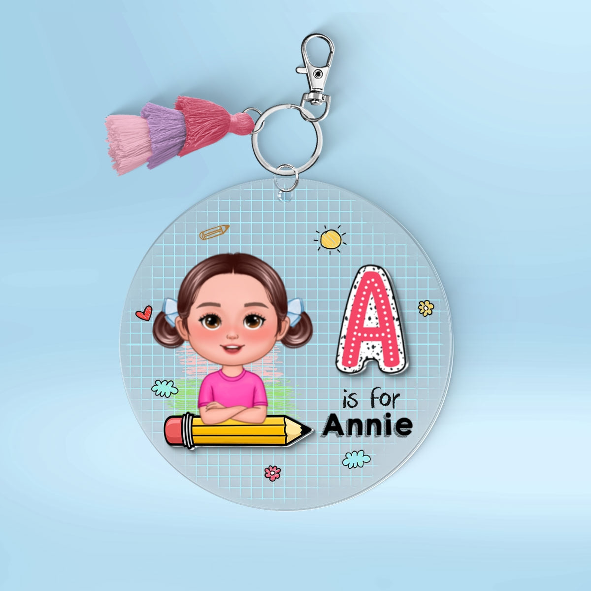 Cute Kid Initial Name Personalized 2-Layer Acrylic Keychain