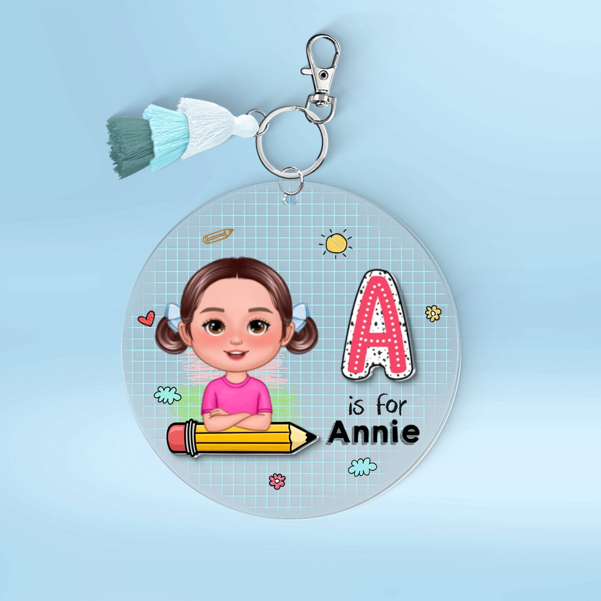 Cute Kid Initial Name Personalized 2-Layer Acrylic Keychain