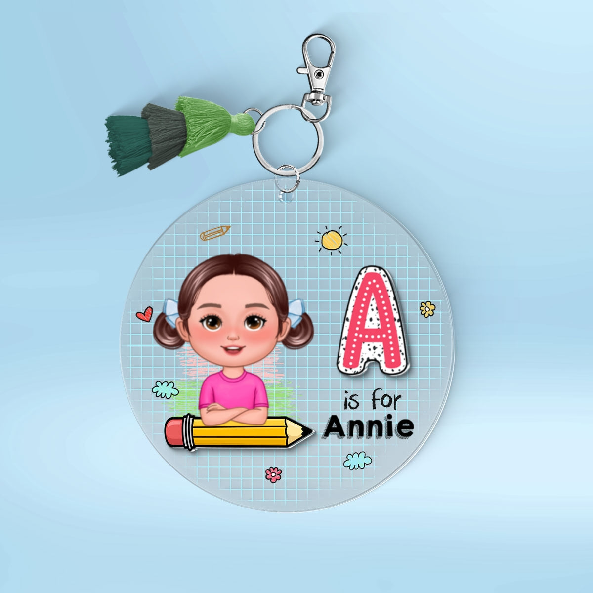 Cute Kid Initial Name Personalized 2-Layer Acrylic Keychain