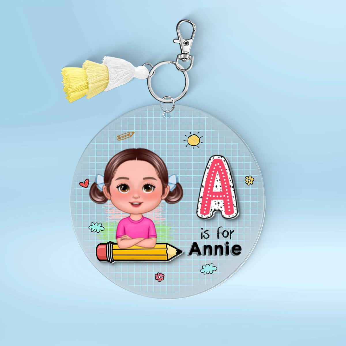 Cute Kid Initial Name Personalized 2-Layer Acrylic Keychain