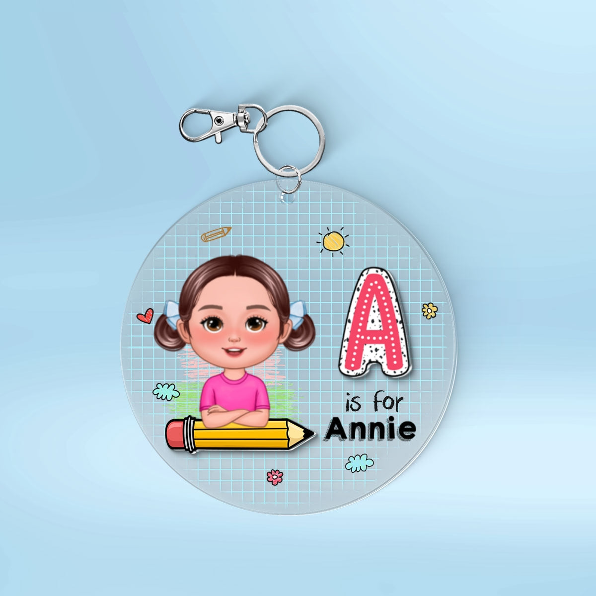 Cute Kid Initial Name Personalized 2-Layer Acrylic Keychain