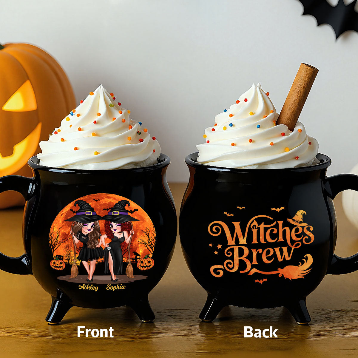 Halloween Pretty Witch Besties Witches Brew Personalized Ceramic Cauldron Mug