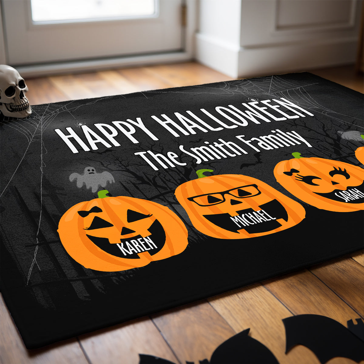 Happy Halloween Family Pumpkin Face Personalized Doormat