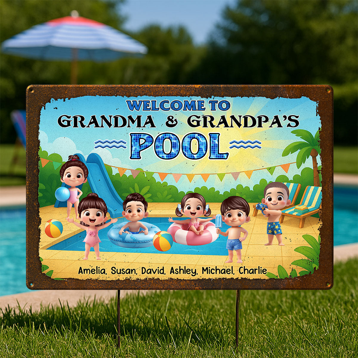 Welcome to Grandma & Grandpa's Pool Personalized Metal Sign