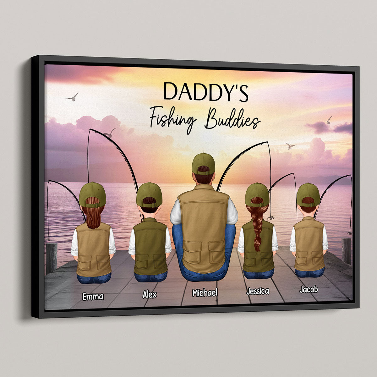 Fishing Dad Grandpa Kids Family Back View Personalized Poster