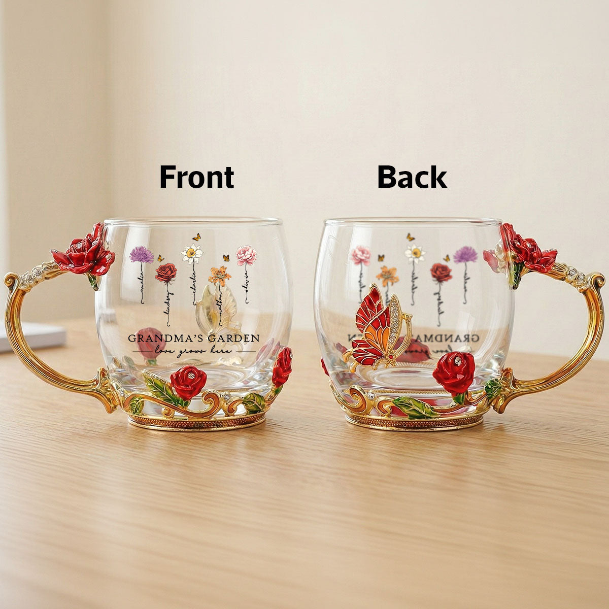 Grandma Garden Custom Birth Month Flowers - Personalized Enamel Flower Tea Cup - Gift For Grandma, Mom