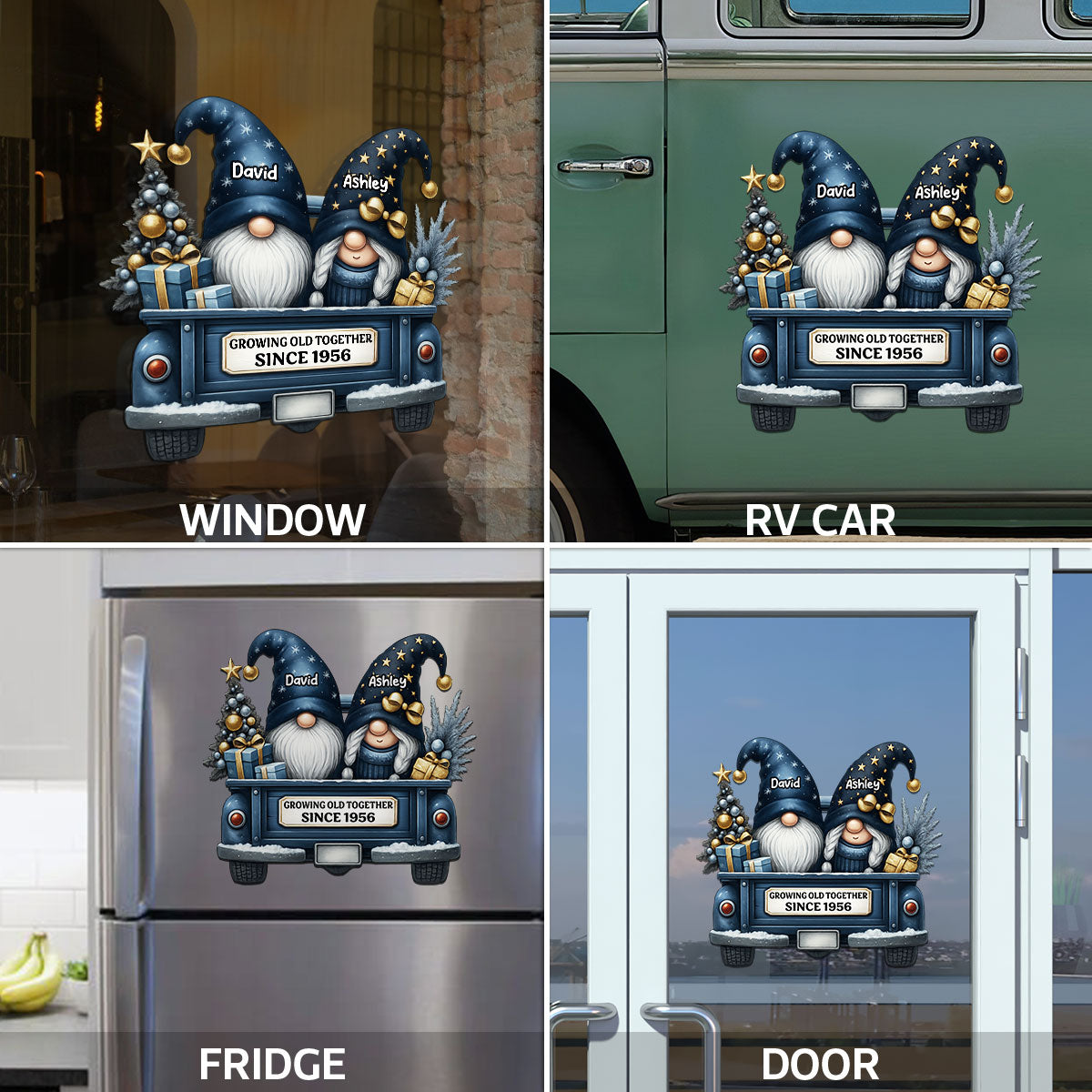 Gnome Couple Growing Old Together Personalized Fridge Decal, Gift for Couple