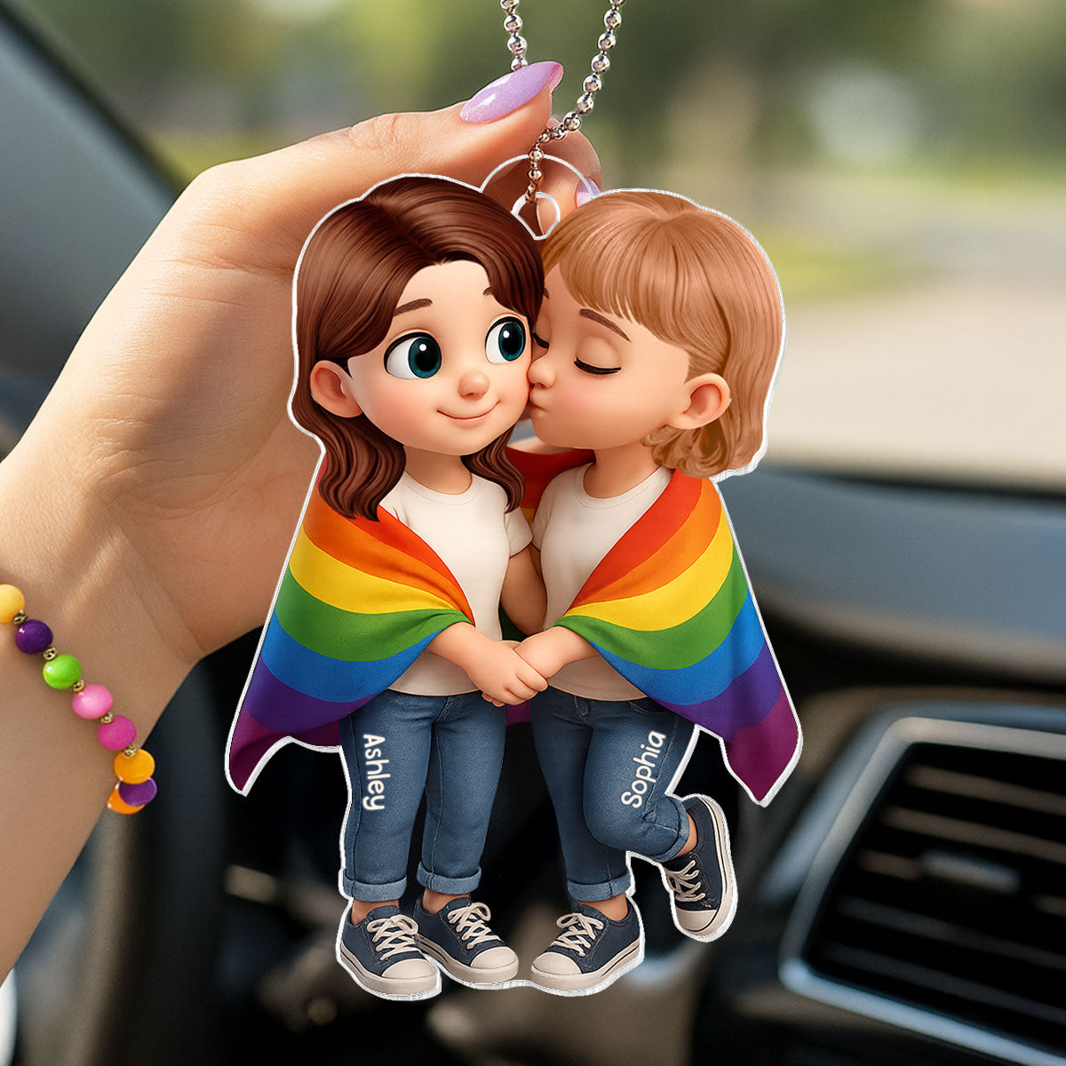LGBT Couple Love Is Love Pride Month Personalized Acrylic Car Hanger, Gift For Couple