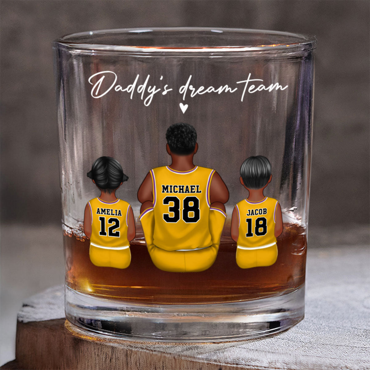 Basketball Daddy's Dream Team - Personalized Whiskey Glass - Gift for Basketball Dads