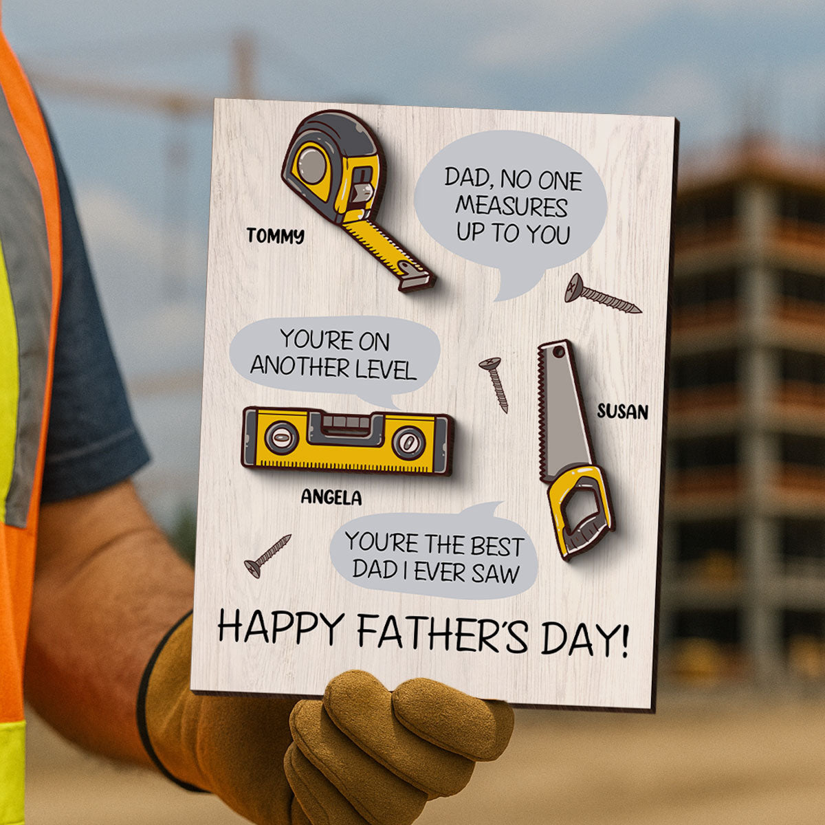 Dad No One Measure Up To You Personalized 2-Layered Wooden Plaque,  Gift for Dad
