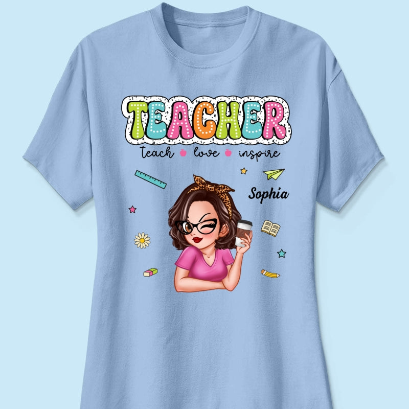 Teacher Teach Love Inspire Summer Personalized Shirt, Back To School, Teacher Appreciation, Teacher Gift