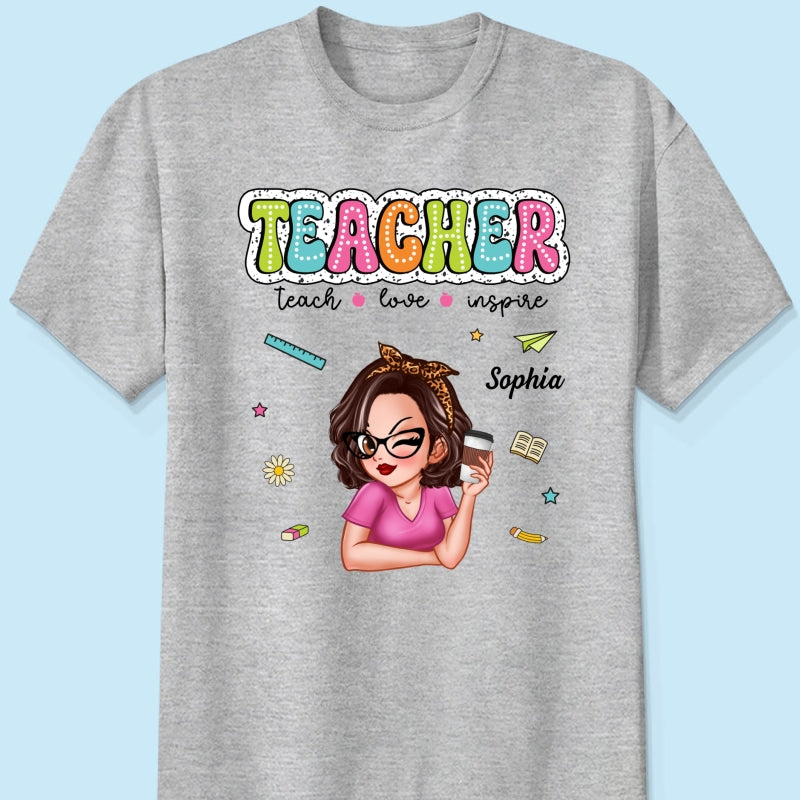 Teacher Teach Love Inspire Summer Personalized Shirt, Back To School, Teacher Appreciation, Teacher Gift