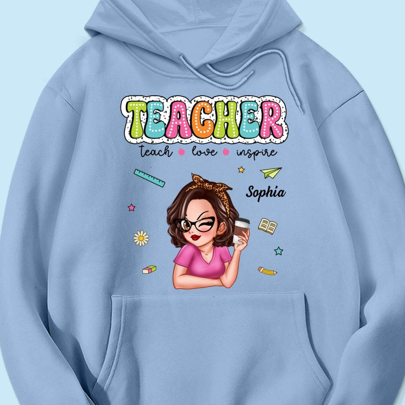 Teacher Teach Love Inspire Summer Personalized Shirt, Back To School, Teacher Appreciation, Teacher Gift