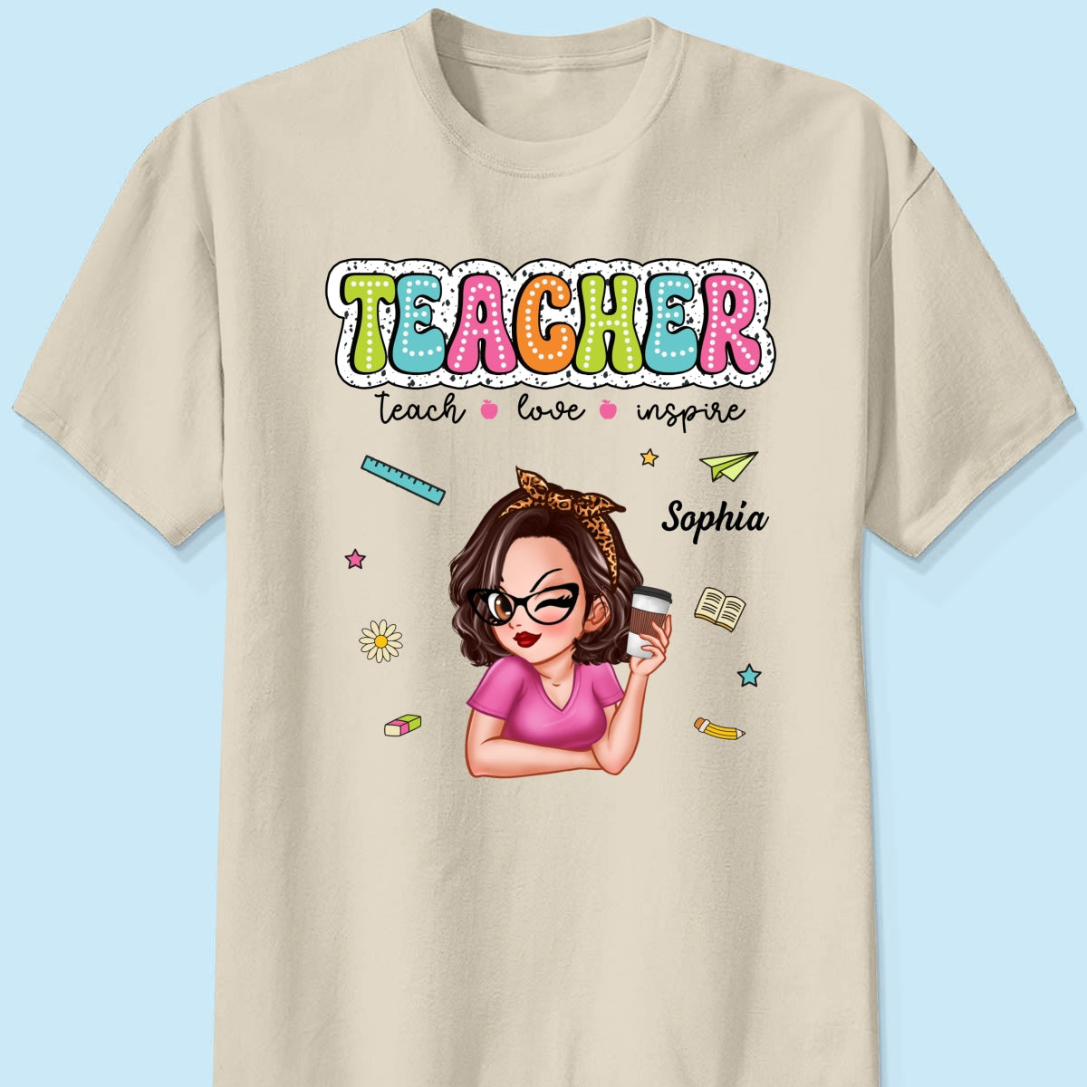Teacher Teach Love Inspire Summer Personalized Shirt, Back To School, Teacher Appreciation, Teacher Gift