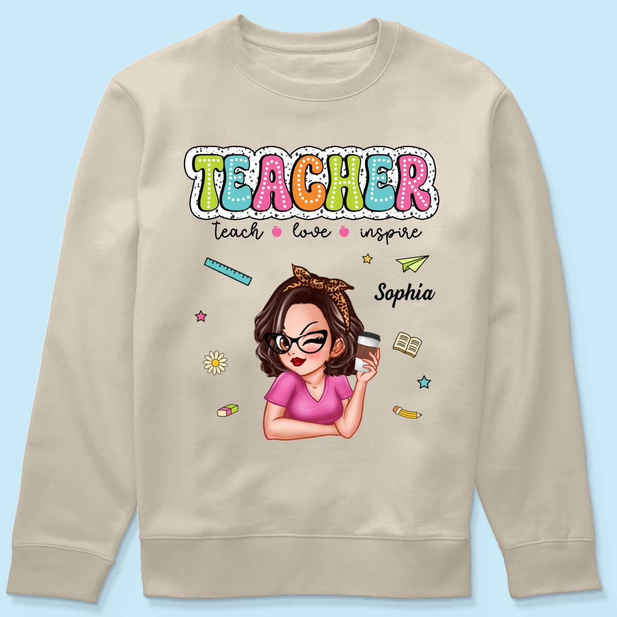 Teacher Teach Love Inspire Summer Personalized Shirt, Back To School, Teacher Appreciation, Teacher Gift