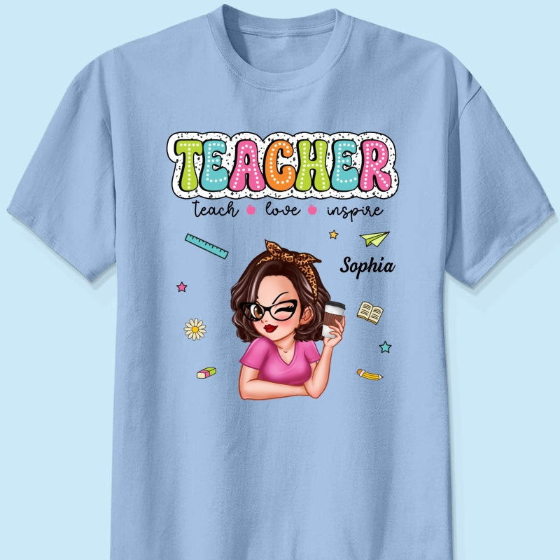 Teacher Teach Love Inspire Summer Personalized Shirt, Back To School, Teacher Appreciation, Teacher Gift