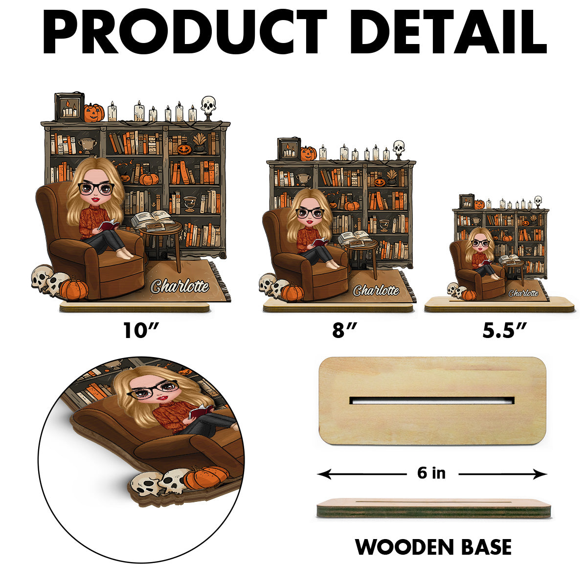 3D Effect Fall Season Girl Reading Book Personalized 2-Layer Standing Wooden Plaque, Gift For Book Lovers