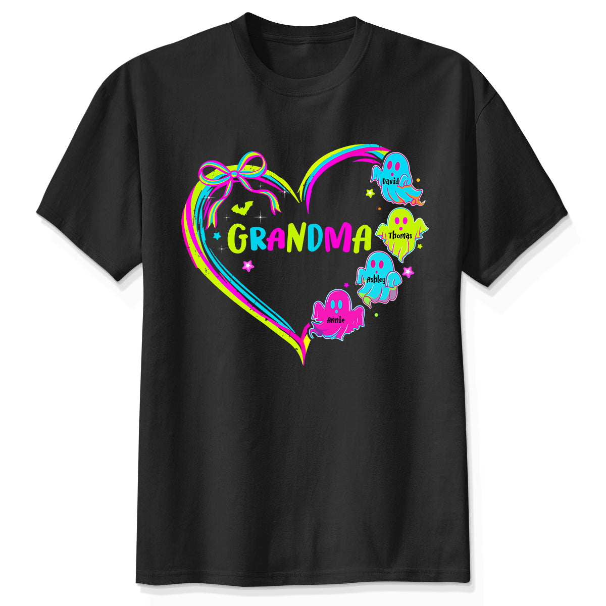Halloween Preppy Style Neon Colors Boo Kids Names Grandma Heart Personalized Shirt