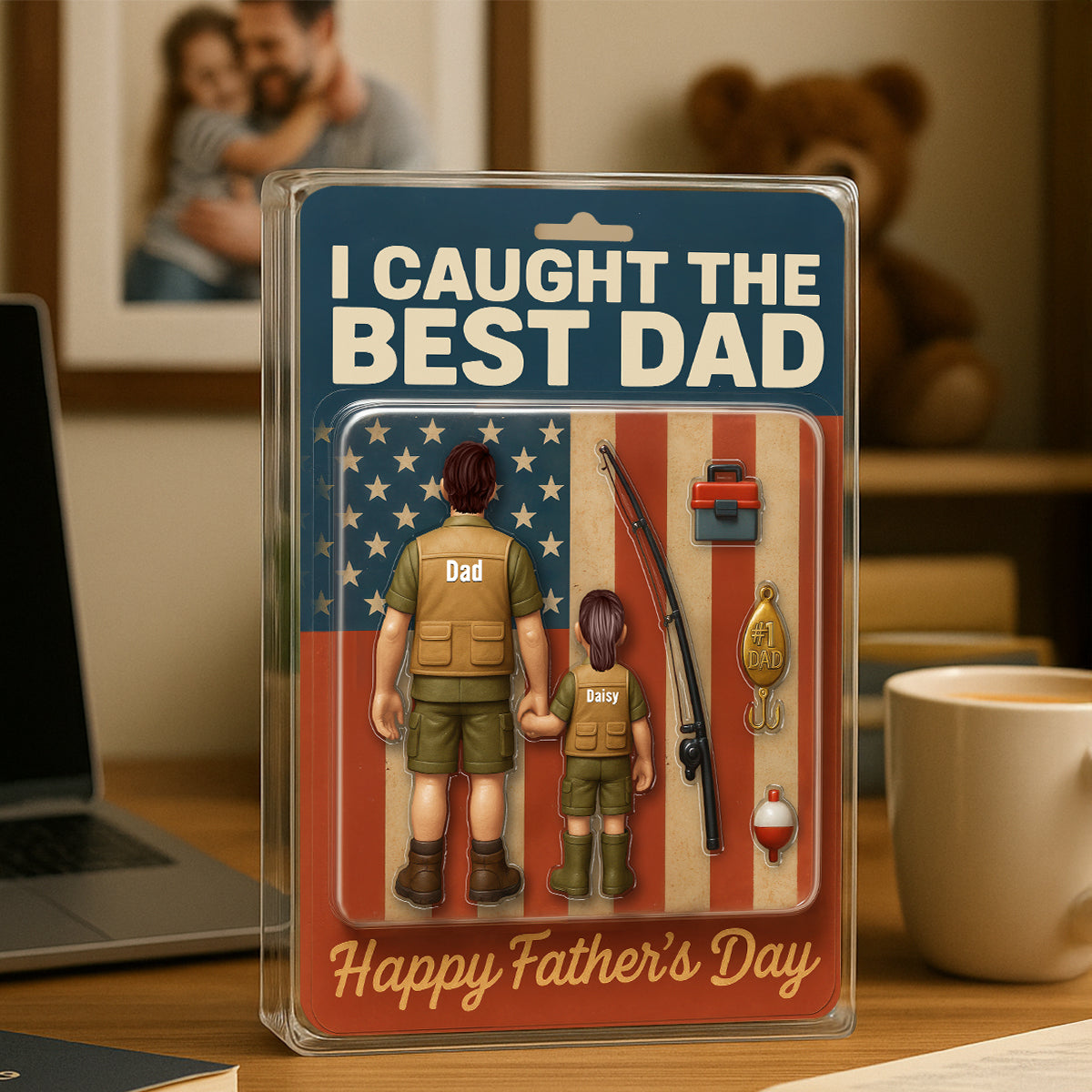 I Caught The Best Dad Custom Fishing Action Figure Personalized Acrylic Block Plaque,  Gift for Dad
