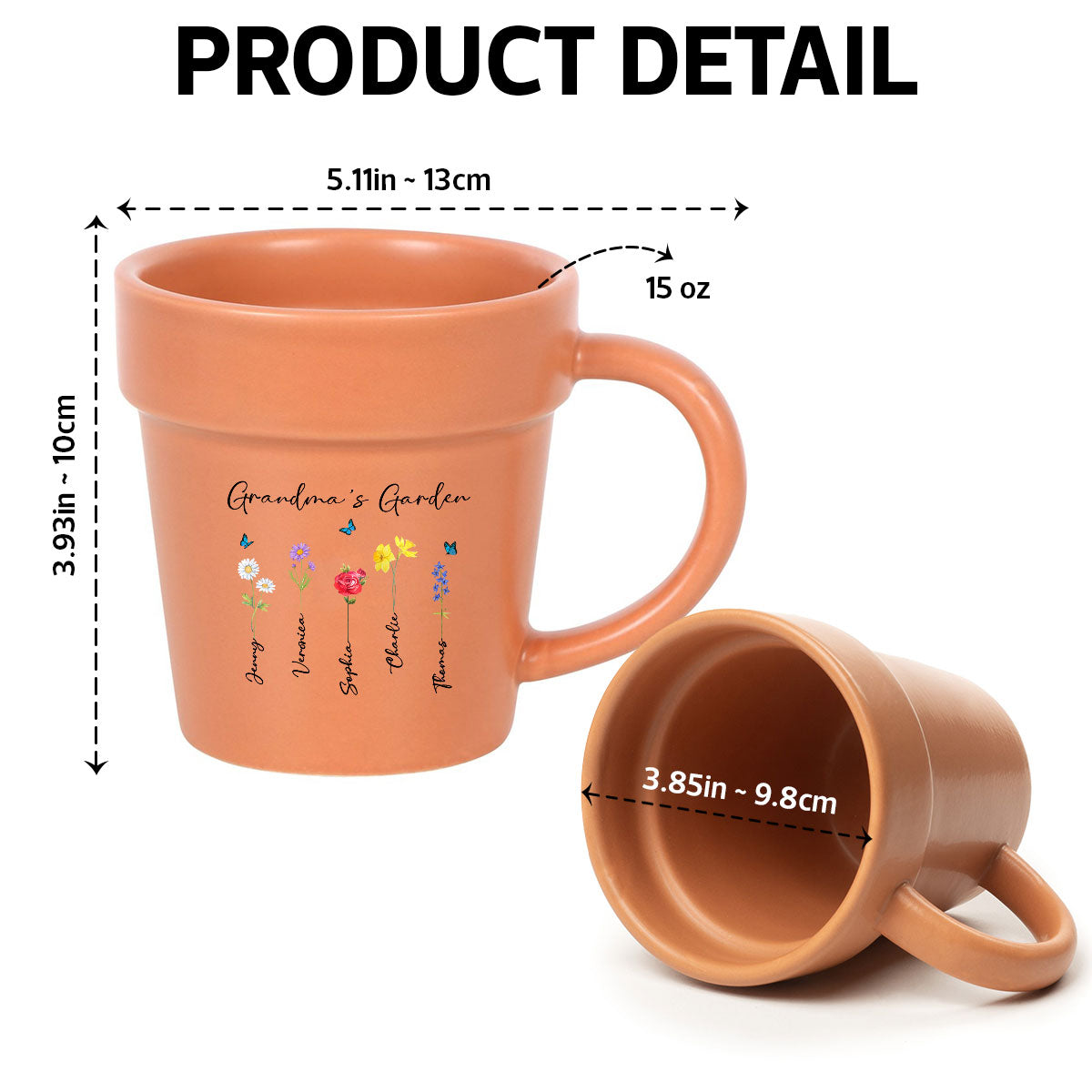 Grandma's Garden Watercolor Birth Month Flower Personalized Plant Pot Ceramic Mug