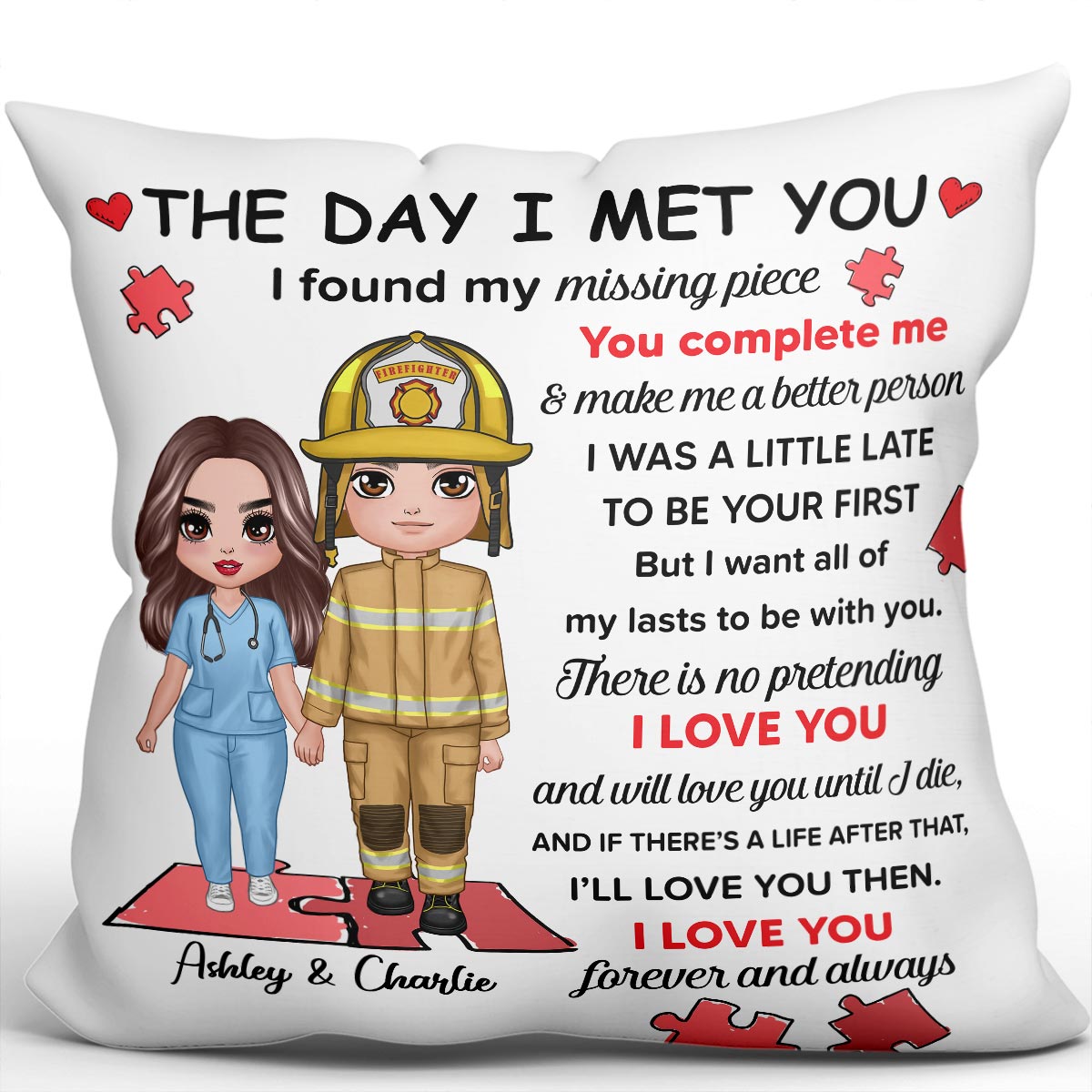 Found My Missing Piece Couple Standing Gifts by Occupation Gift For Her Gift For Him Firefighter, Nurse, Police Officer Personalized Pillow