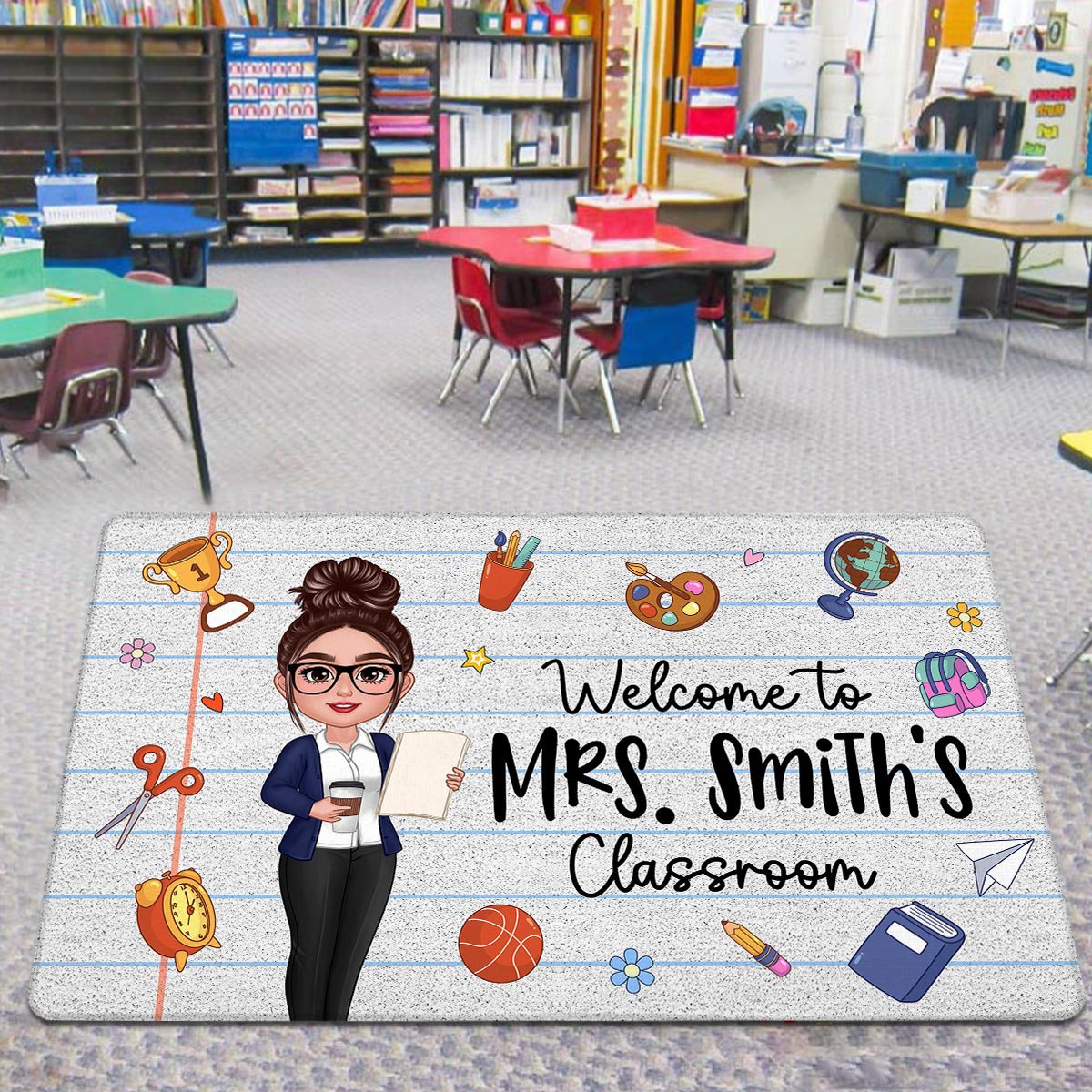Teacher Notebook Pattern And Things Welcome To Classroom Personalized Doormat