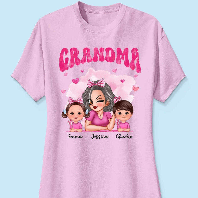 Pink Valentine's Grandma And Grandkids Personalized Shirt,  Gift For Grandma