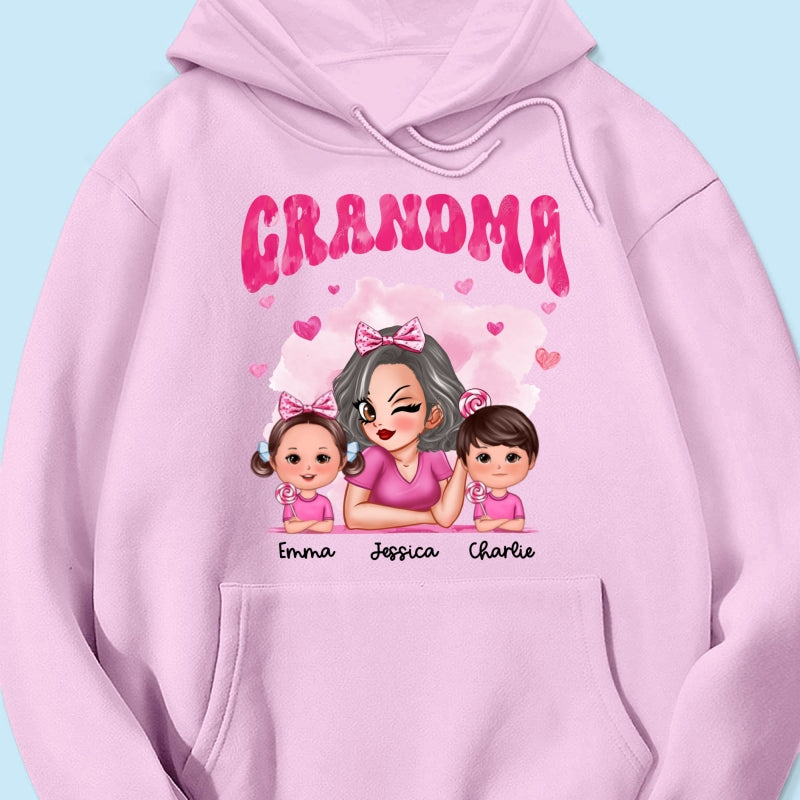 Pink Valentine's Grandma And Grandkids Personalized Shirt,  Gift For Grandma