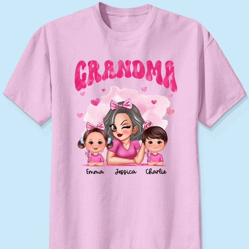 Pink Valentine's Grandma And Grandkids Personalized Shirt,  Gift For Grandma