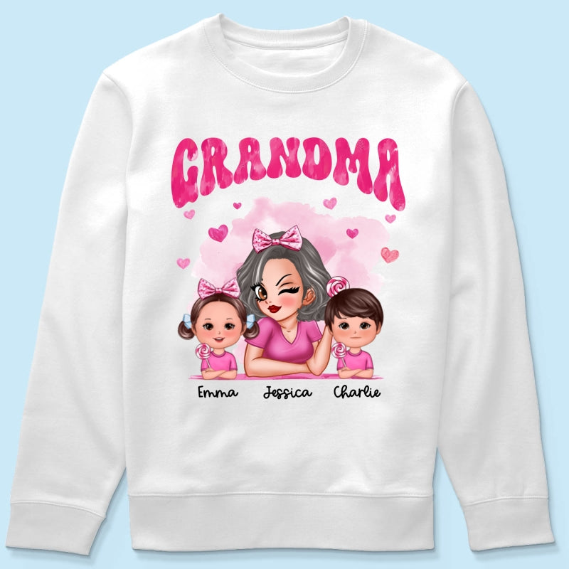 Pink Valentine's Grandma And Grandkids Personalized Shirt,  Gift For Grandma