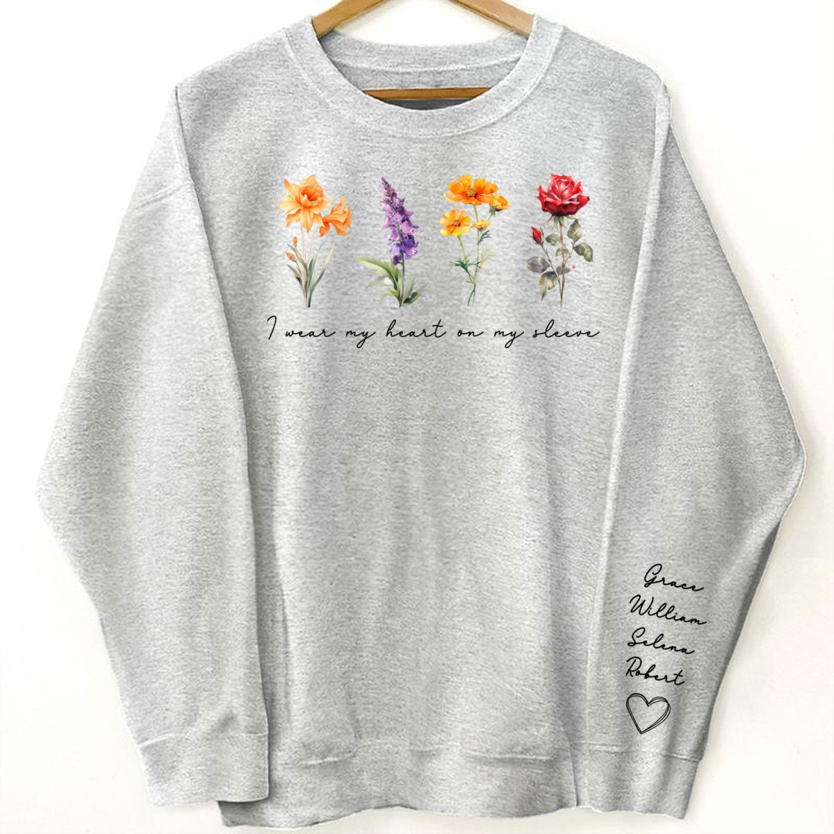 Beautiful Birth Month Flowers Personalized Sleeve Printed Sweatshirt, Gift For Mom Granma Aunt