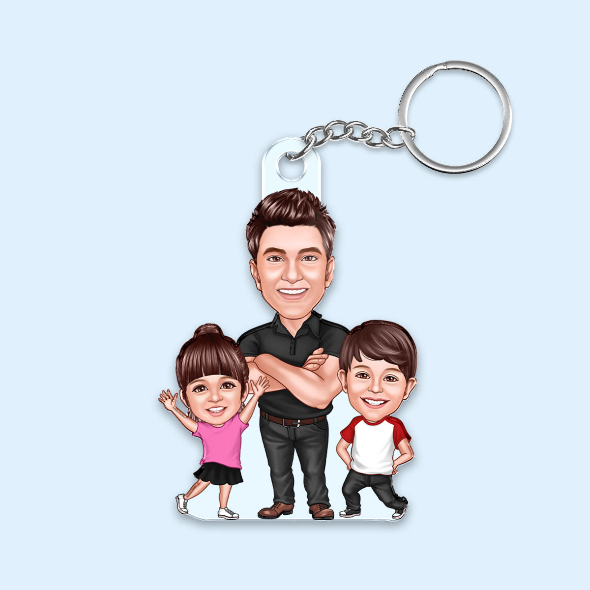 Dad Papa Grandpa Kids Caricature Personalized Acrylic Keychain