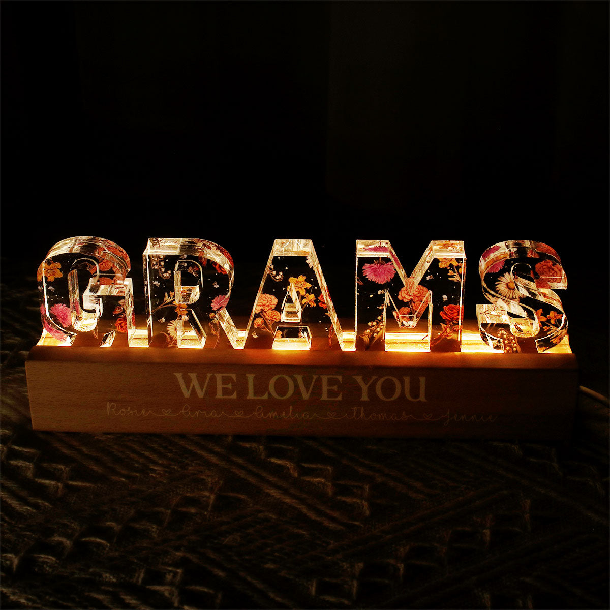 Custom Flower Printed LED Night Light, Birth Month Flower, Heartfelt Gift For Mom, Grandma