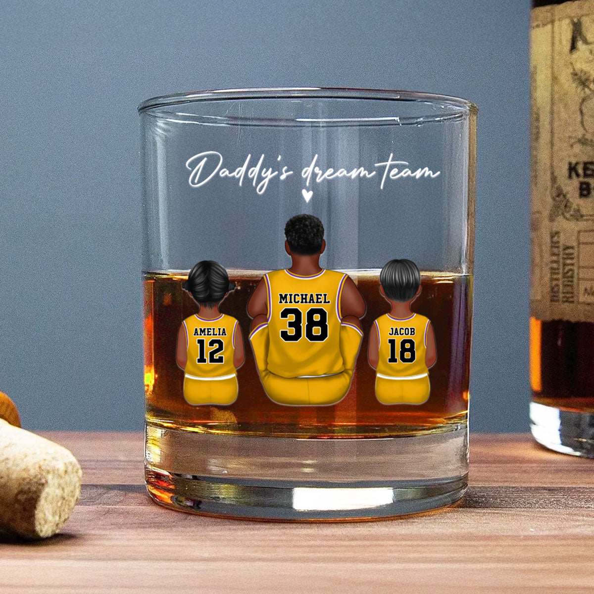 Basketball Daddy's Dream Team - Personalized Whiskey Glass - Gift for Basketball Dads
